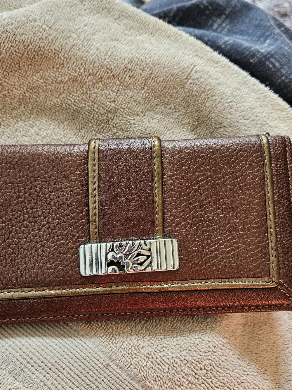 Brighton Organizer Women's Pebbled Leather Wallet with Silver Accent